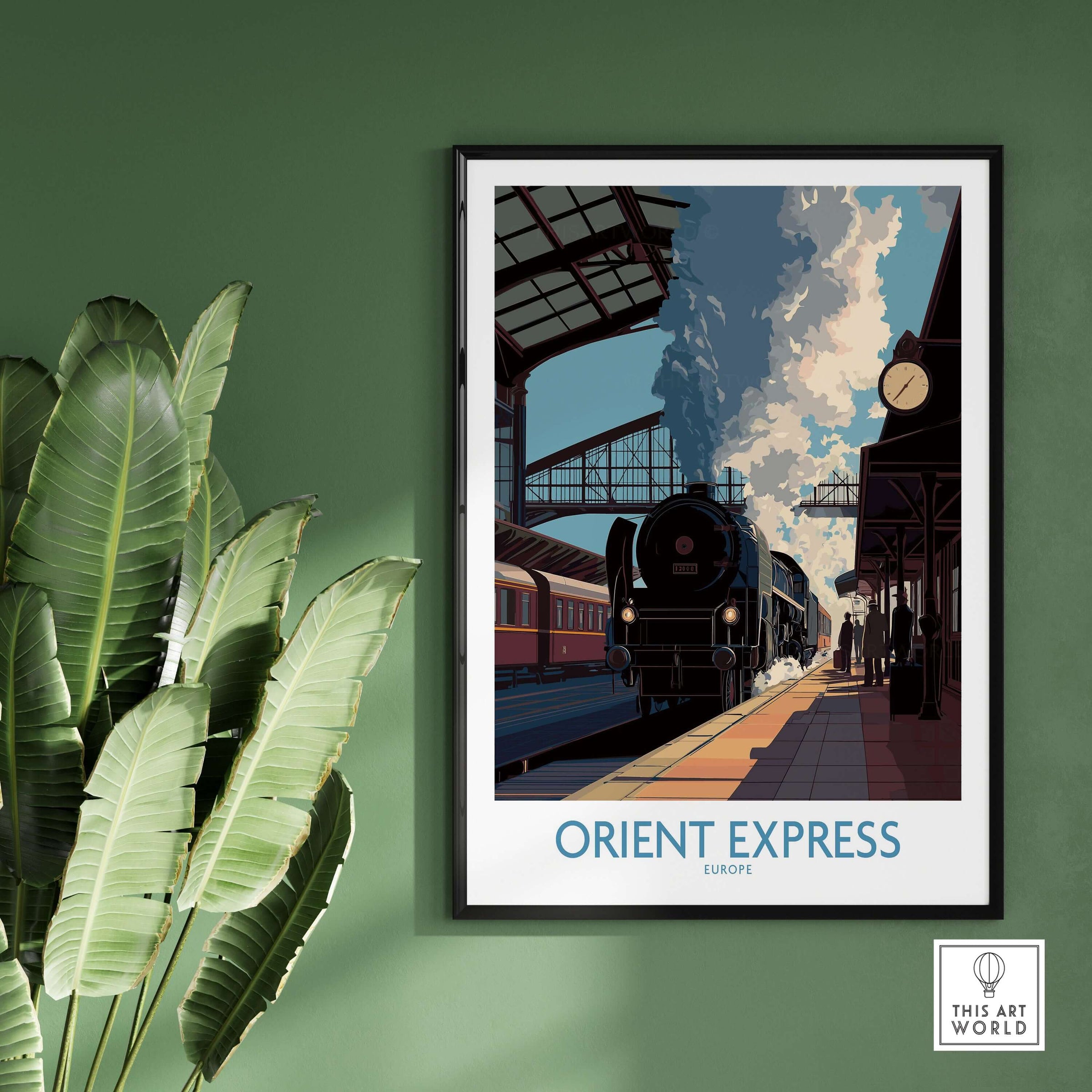 Orient Express Wall Art Print | Steam Engine Platform Poster showcasing a vintage steam engine at a train station.