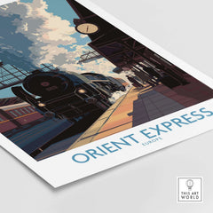 Orient Express Wall Art Print | Steam Engine Platform Poster depicting a steam locomotive on a train platform.