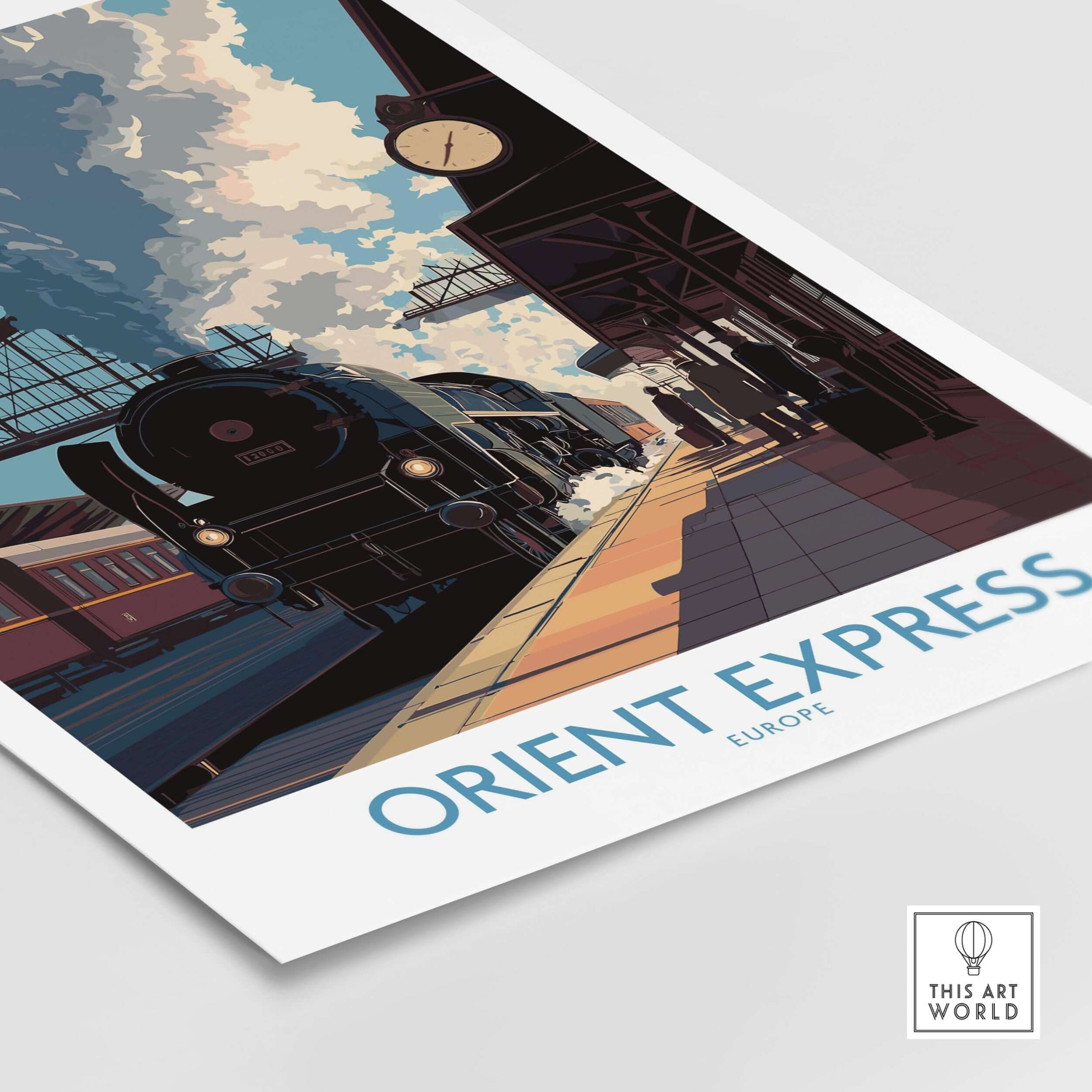 Orient Express Wall Art Print | Steam Engine Platform Poster depicting a steam locomotive on a train platform.