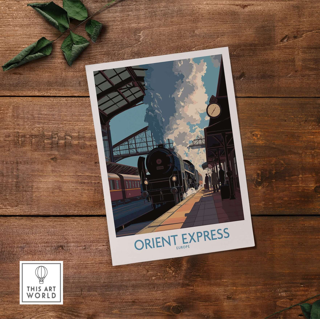 Orient Express Wall Art Print | Steam Engine Platform Poster showcasing a steam locomotive on a train platform.