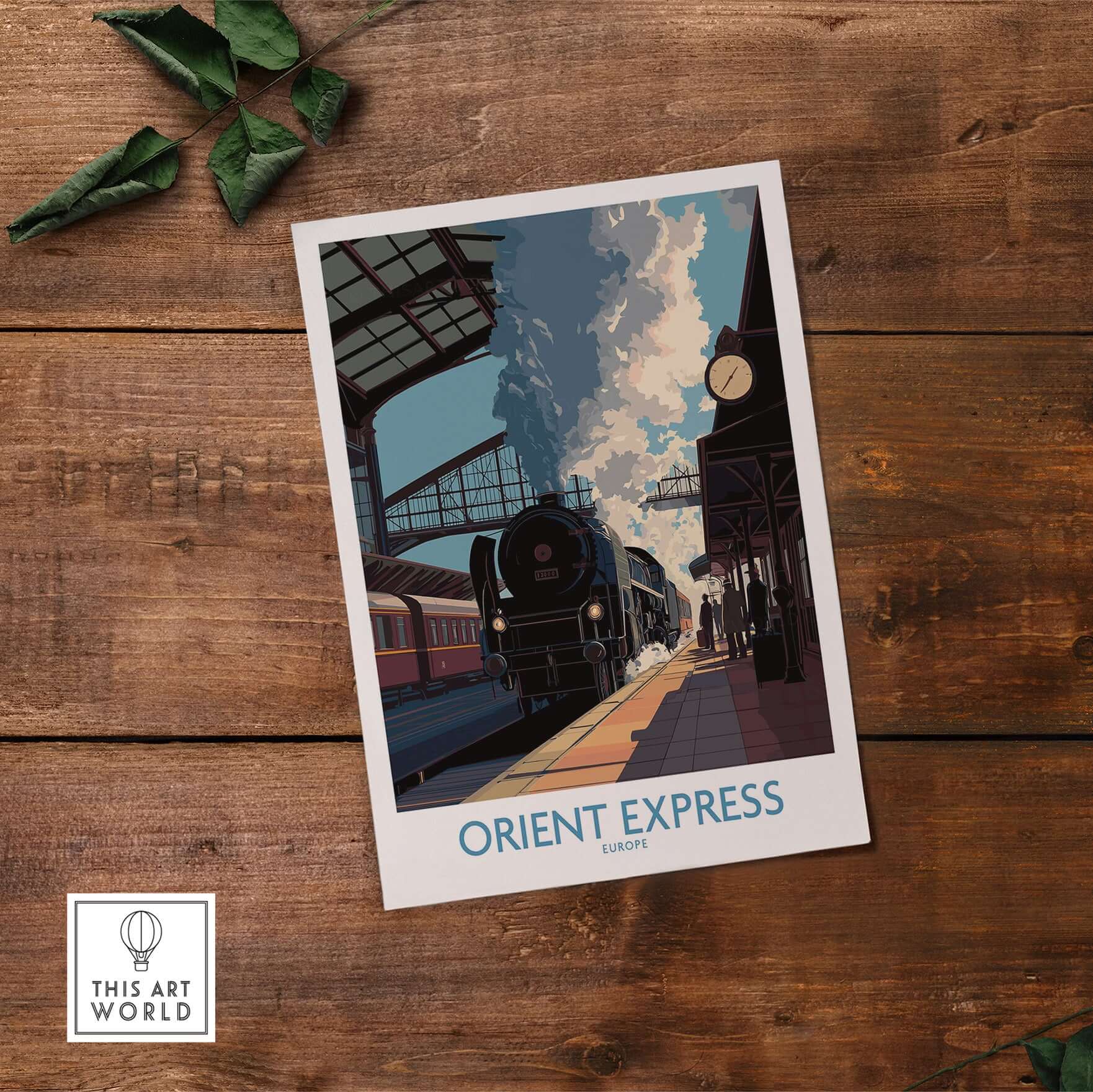 Orient Express Wall Art Print | Steam Engine Platform Poster, featuring a steam locomotive at a vintage train station.