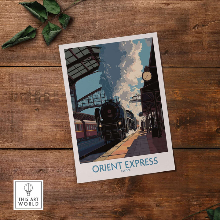 Orient Express Wall Art Print | Steam Engine Platform Poster showcasing a steam locomotive on a train platform.