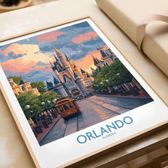 Orlando Florida Castle Art Print | Theme Park Travel Poster featuring a vibrant illustration of a castle in Orlando.