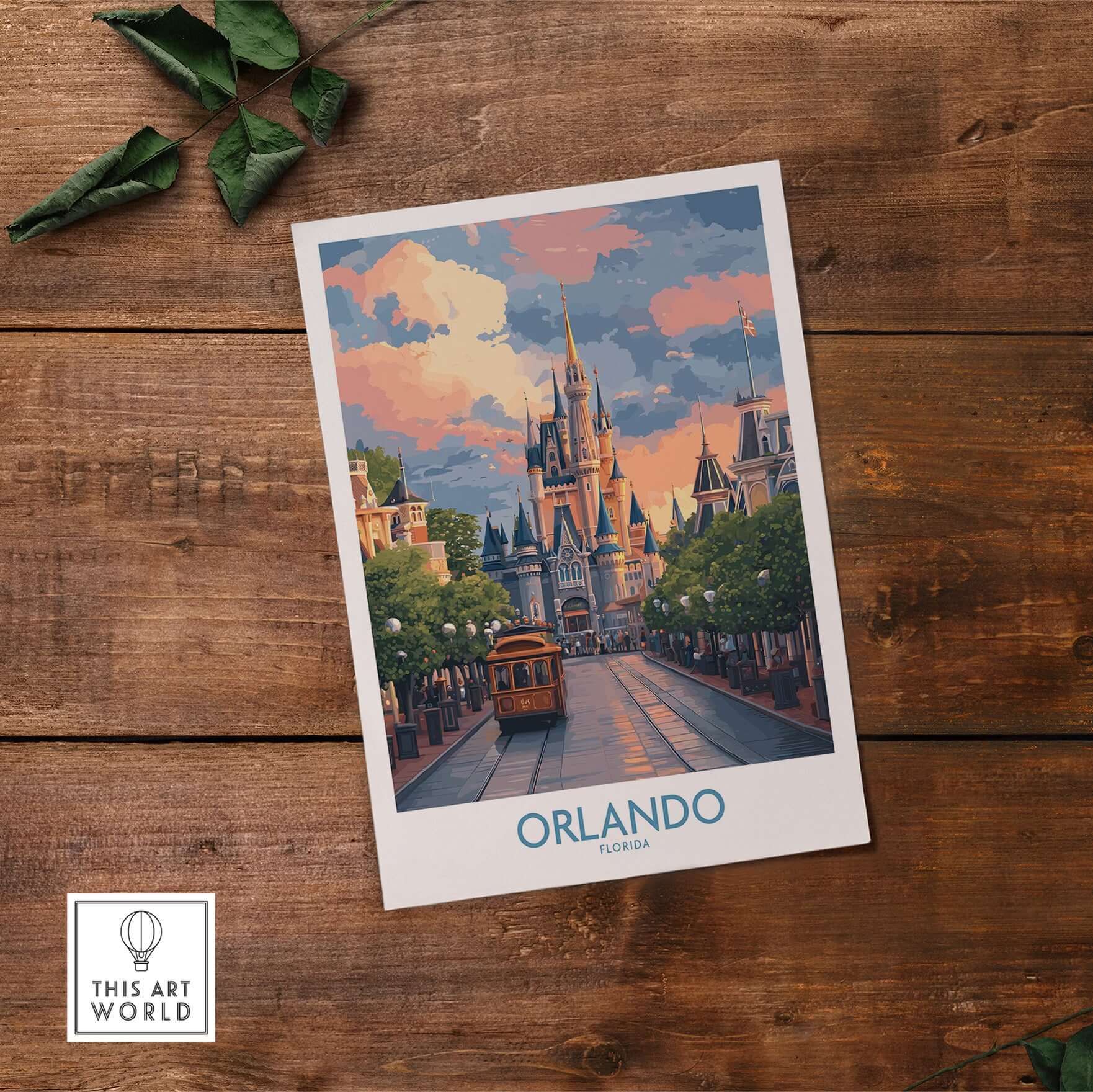 Orlando Florida Castle Art Print | Theme Park Travel Poster showcasing an iconic castle in a vibrant cityscape.