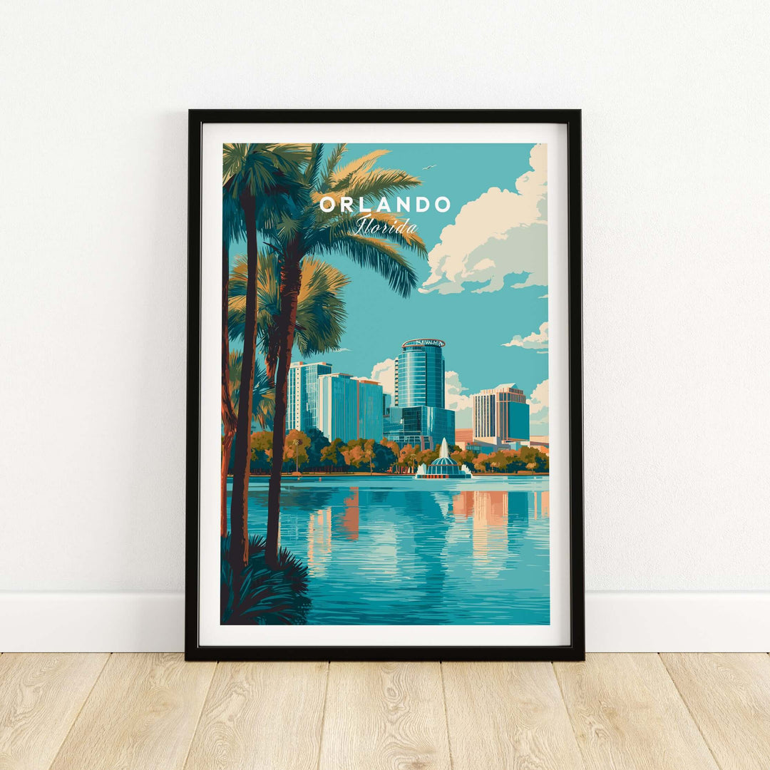 Orlando Print | Florida City Wall Art featuring a vibrant cityscape and palm trees in a stunning design.