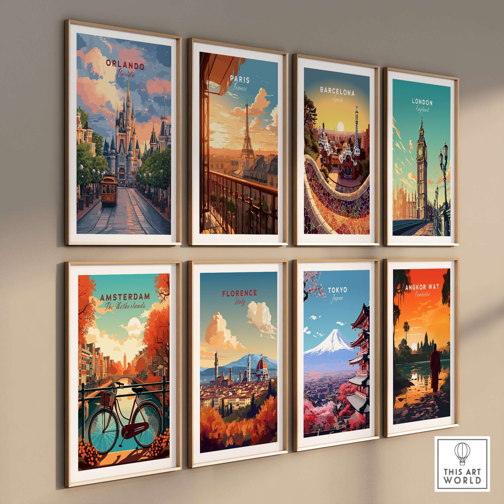 Orlando Print | Florida Home Decor displayed among iconic city prints with vibrant colors and artistic framing.