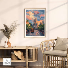Orlando Print | Florida Home Decor displayed in a chic living room with a stylish chair and decorative elements.