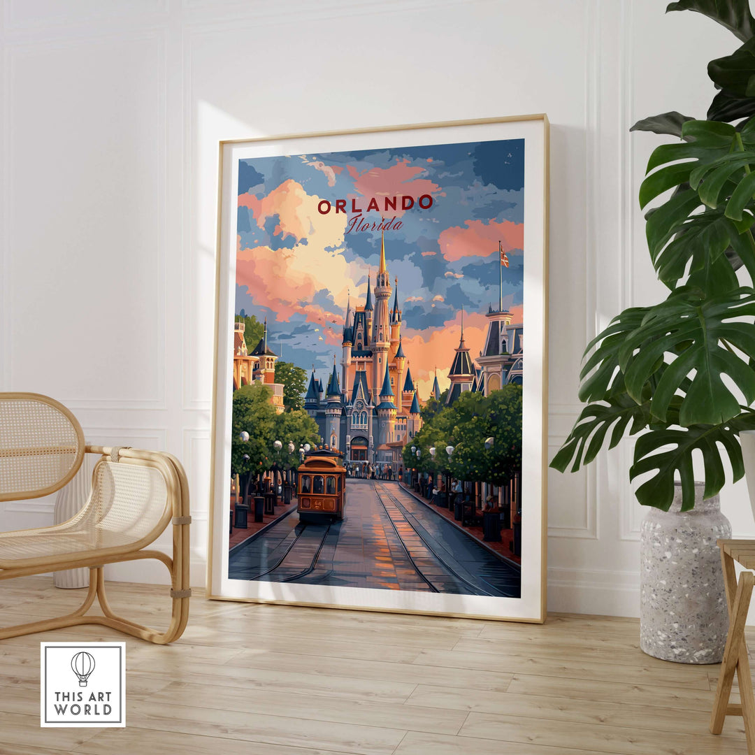 Orlando Print | Florida Home Decor showcasing a vibrant artwork of Orlando's iconic skyline.