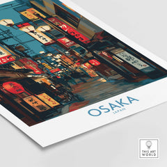 Osaka Japan Wall Art Print showcasing vibrant street life and colorful signage in Osaka, Japan.