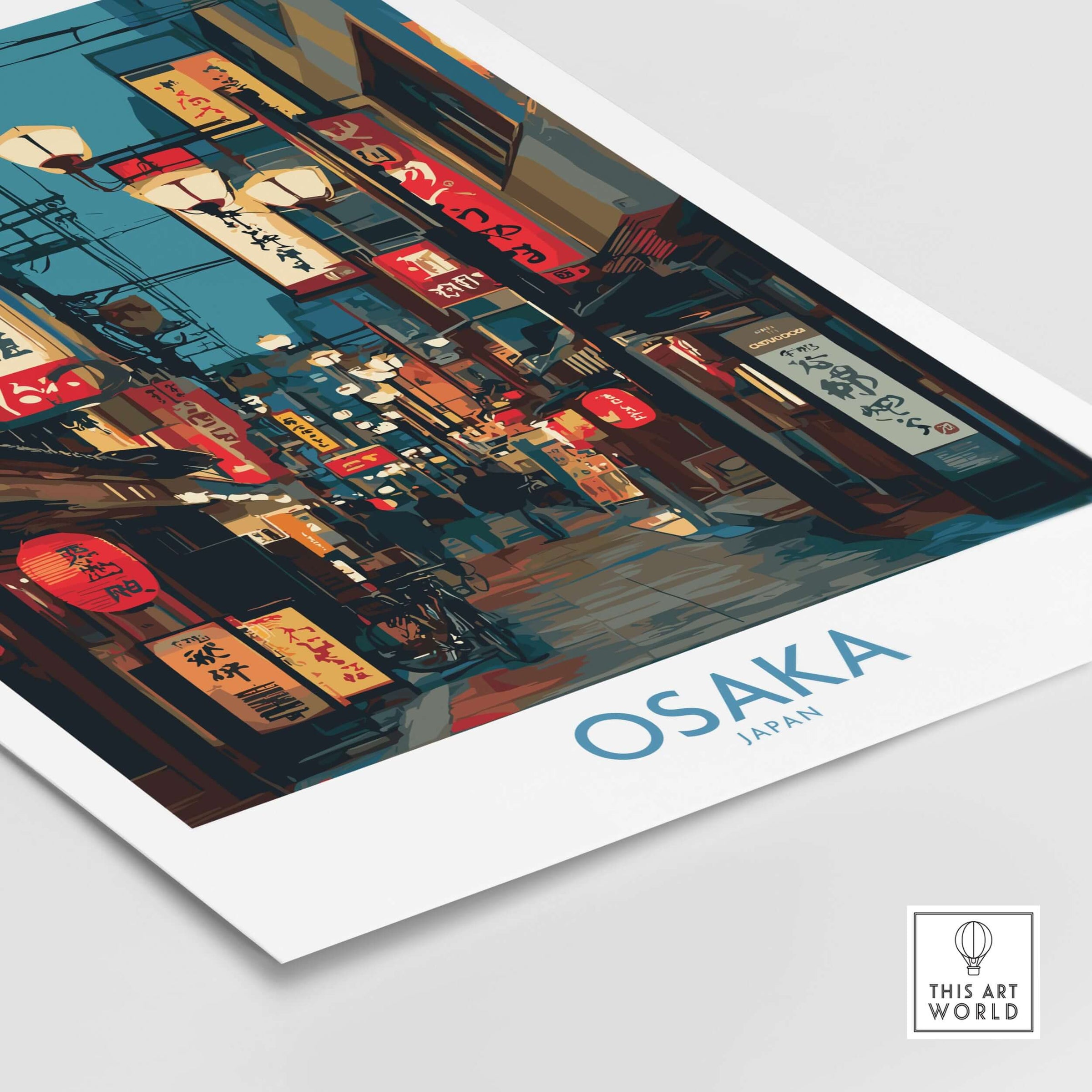 Osaka Japan Wall Art Print showcasing vibrant street life and colorful signage in Osaka, Japan.