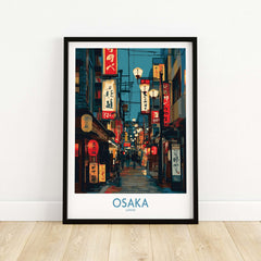 Osaka Japan Wall Art Print showcasing vibrant street life and iconic landmarks in Osaka's captivating atmosphere.