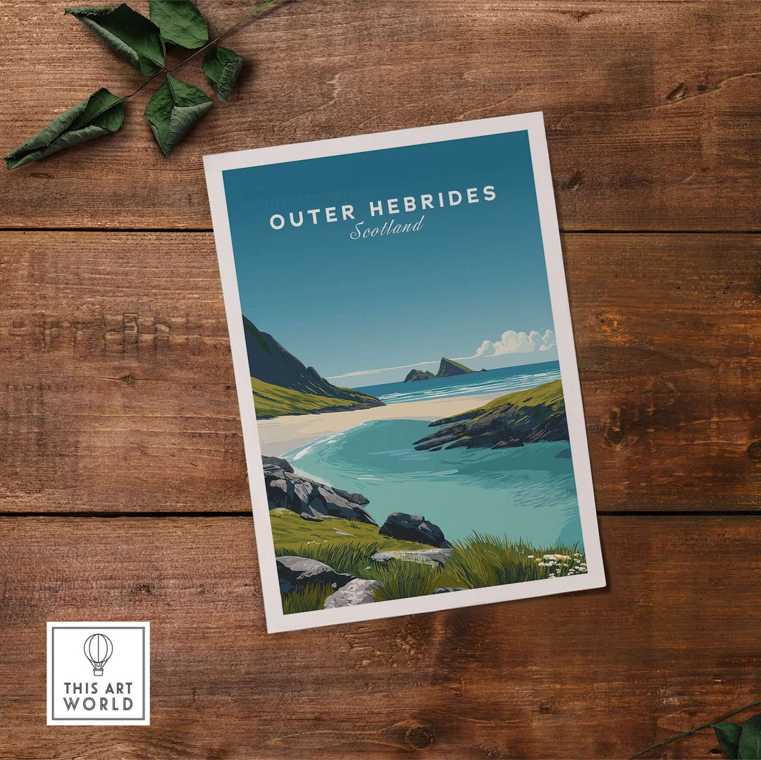 Outer Hebrides art print featuring a serene Scottish beach landscape, perfect coastal wall art.