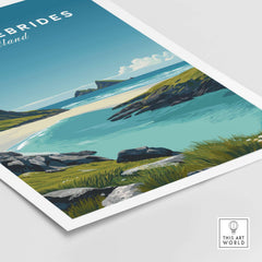 Outer Hebrides Art Print - Scottish Beach Poster - Coastal Wall Art featuring a serene Scottish beach landscape.