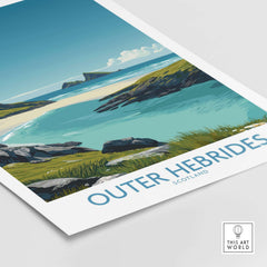 Outer Hebrides Beach Poster - Scotland Travel Print - Turquoise Water Wall Decor featuring turquoise waters and scenic shorelines.