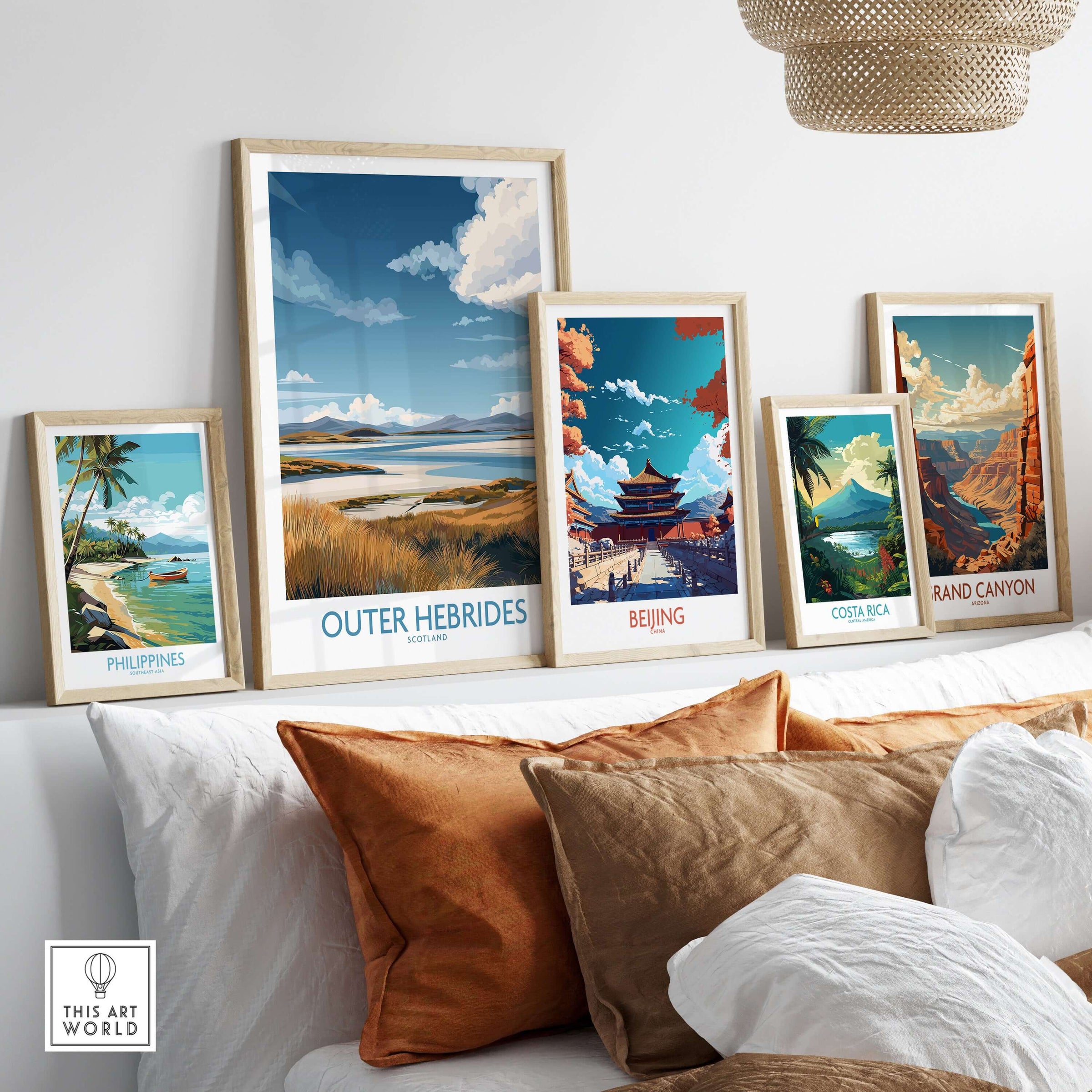 Outer Hebrides Landscape Poster - Scotland Coastal Print - Scottish Highlands Wall Art displayed among various travel posters
