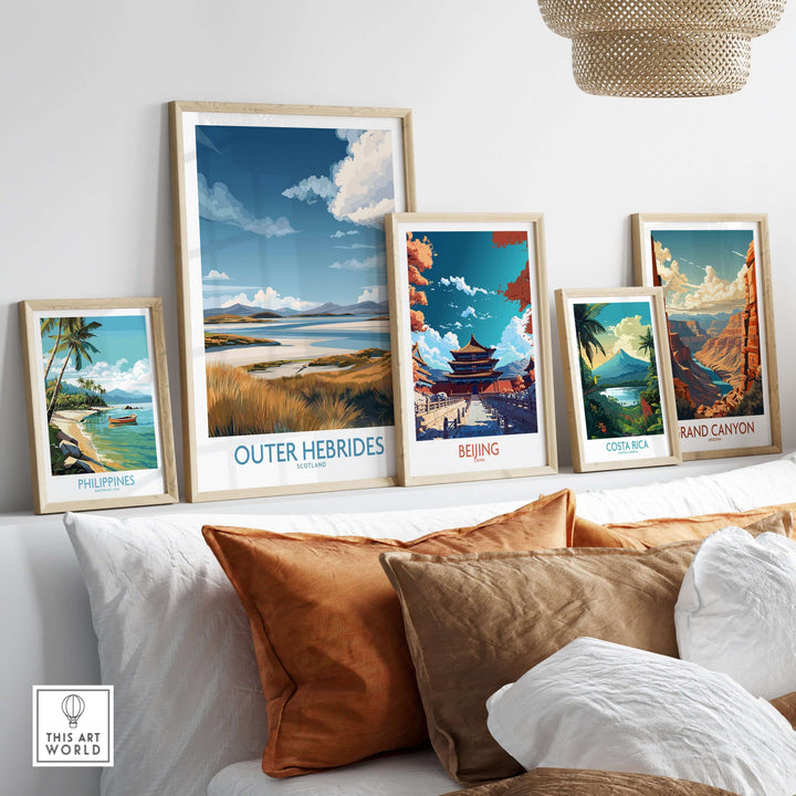 Gallery of travel posters including Outer Hebrides, showcasing coastal and scenic landscapes.
