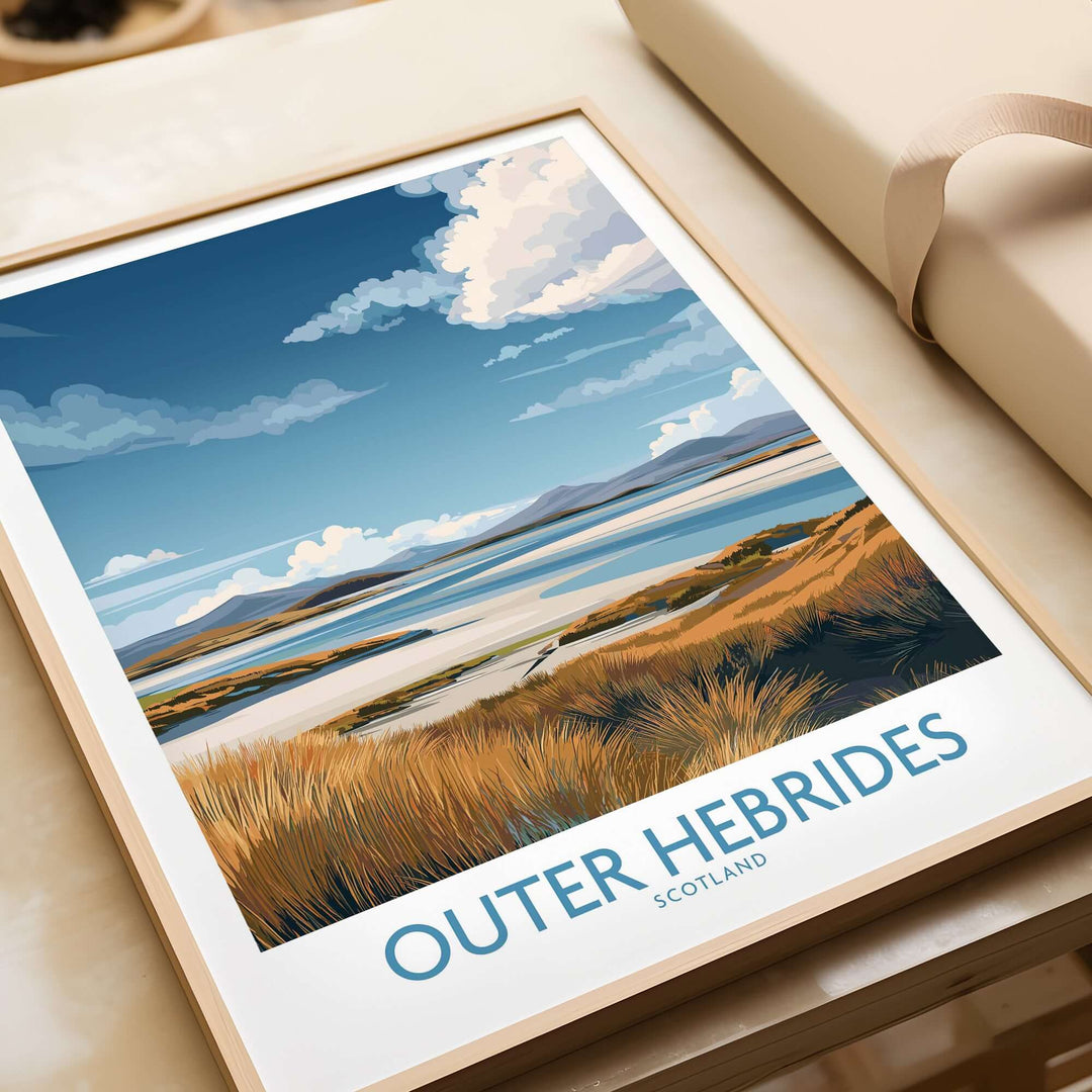 Outer Hebrides landscape poster showcasing Scotland's coastal beauty and Highlands scenery, perfect for wall art.