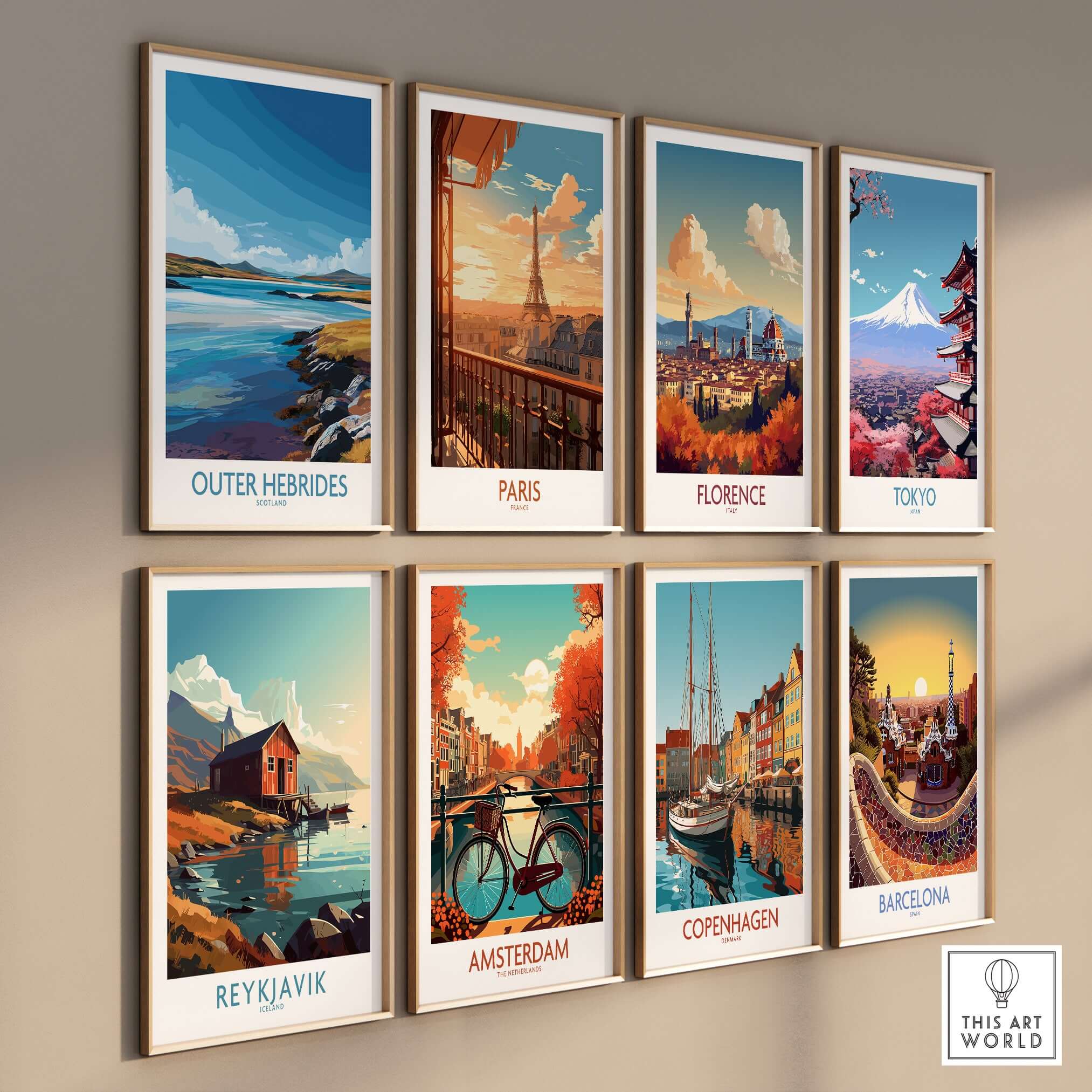 Outer Hebrides Poster - Scotland Travel Print - Rugged Landscape Wall Art displayed among various city travel prints.