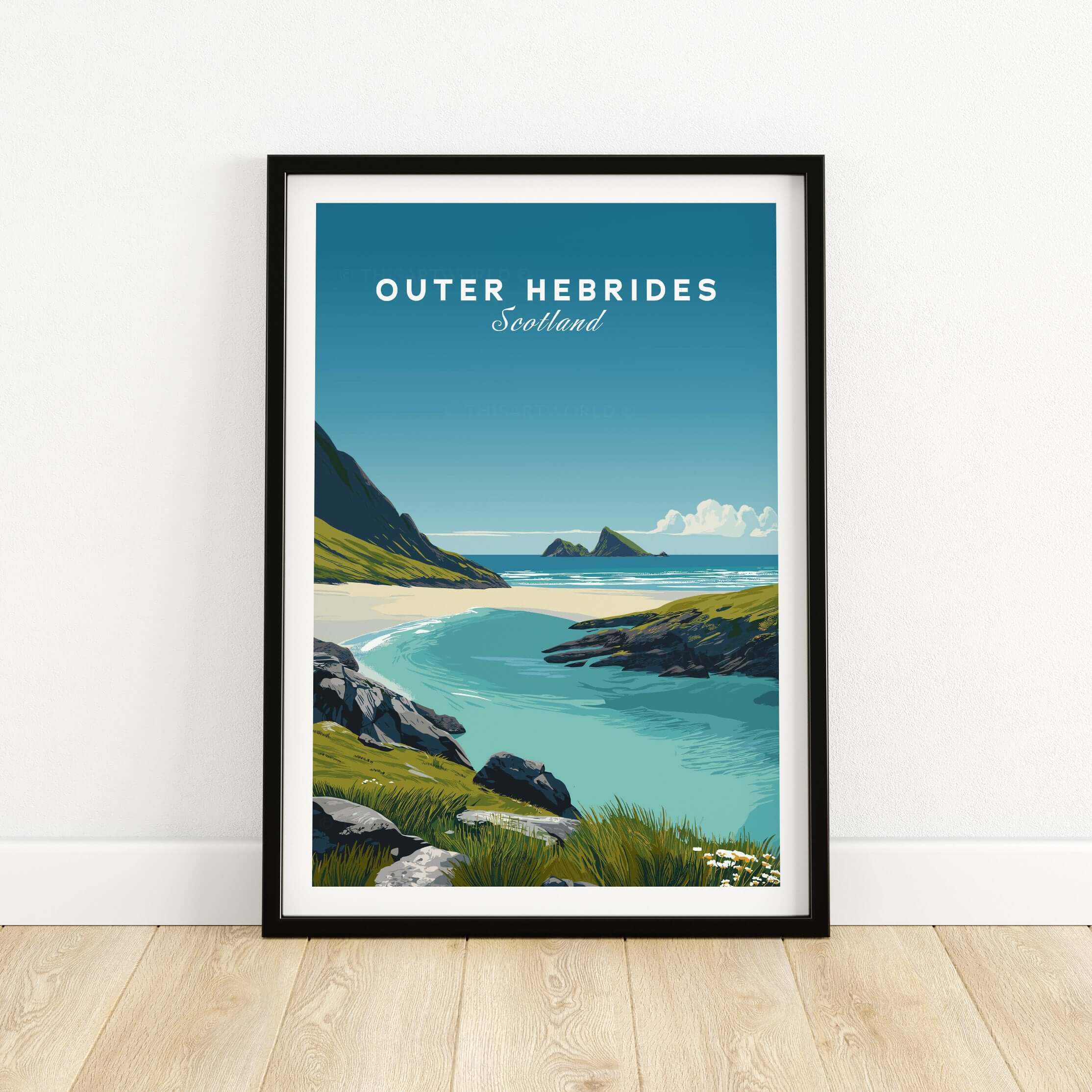 Outer Hebrides Art Print - Scottish Beach Poster - Coastal Wall Art showcasing a serene Scottish landscape.