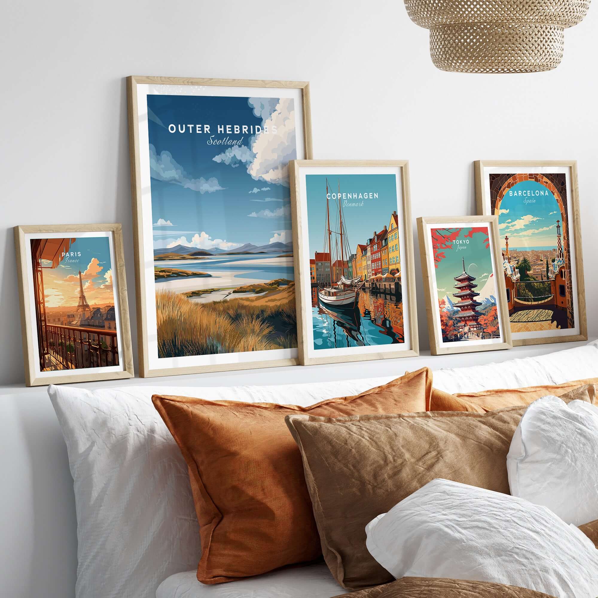 Scottish Islands Travel Print - Grassy Dunes & Seascape Poster - Outer Hebrides Decor in framed display.