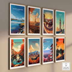 Outer Hebrides Wall Art - Scottish Islands Poster - Blue Sea Landscape Print displayed among other city posters.