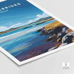Outer Hebrides Wall Art - Scottish Islands Poster - Blue Sea Landscape Print featuring serene blue sea and rocky shore.