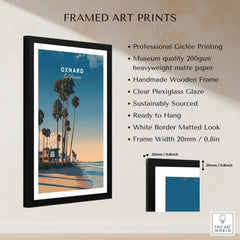 Oxnard California Wall Art Print | Pacific Coast Palms Travel Poster displayed in a framed art print.