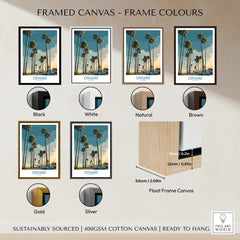 Oxnard California Poster | Vintage Beach Town Street Scene Canvas Print framed in various colors including Black, White, Natural, Brown, Gold, Silver.