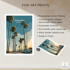 Oxnard California Wall Art Print | Palm Tree Lined Coastal Travel Poster showcasing professional Giclée printing.