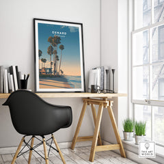 Oxnard California Wall Art Print | Pacific Coast Palms Travel Poster displayed in a modern home office setting.