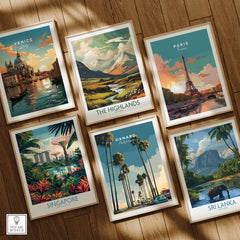 Oxnard California Wall Art Print | Palm Tree Lined Coastal Travel Poster among travel posters from Venice, Paris, Singapore, and Sri Lanka.