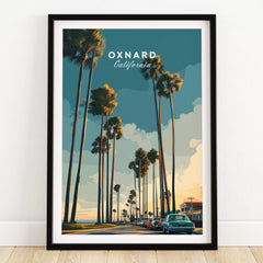 Oxnard California Wall Art Print | Palm Tree Lined Coastal Travel Poster showcasing palm trees and scenic coastline.