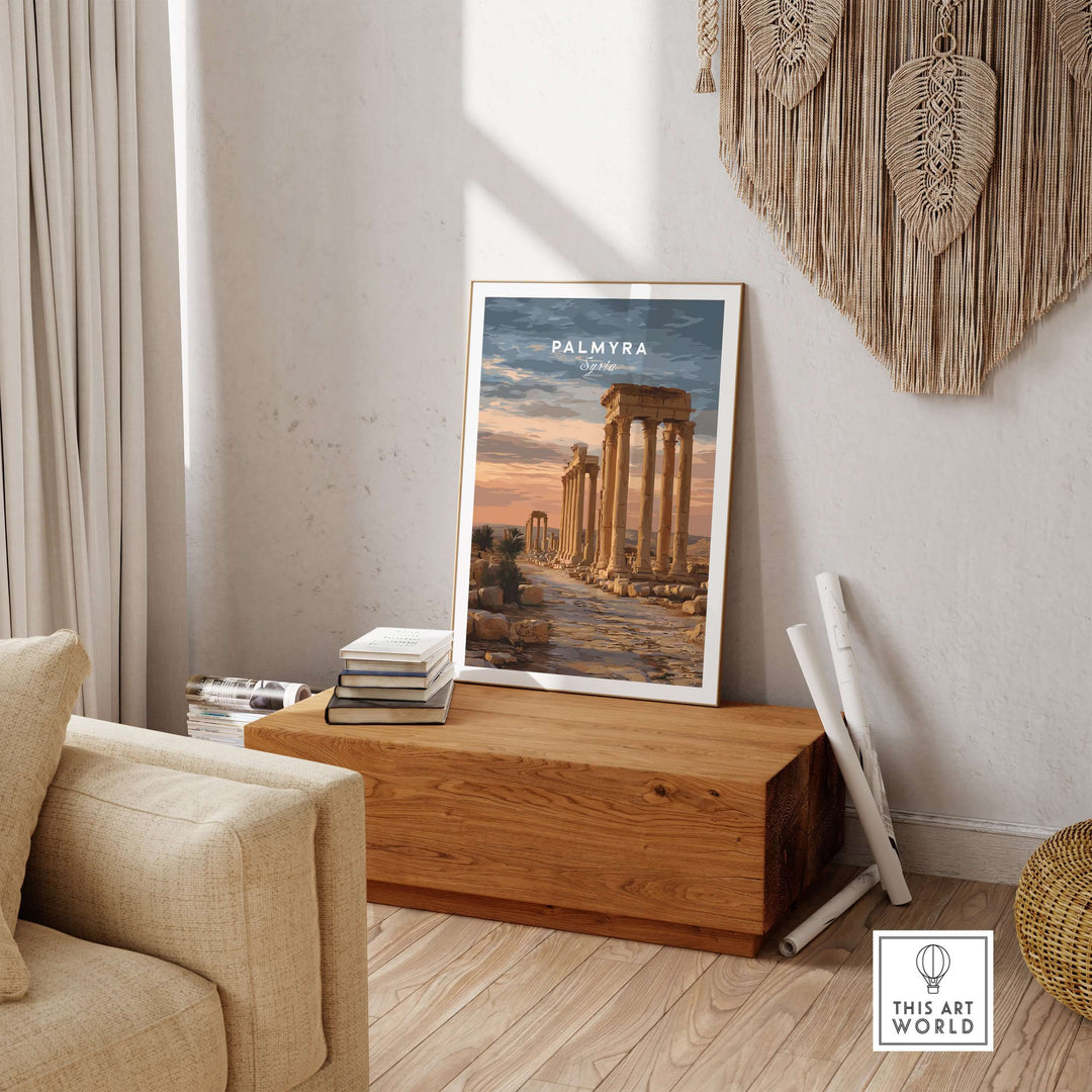 Palmyra art print featuring Roman columns in the Syrian desert, enhancing home decor with historic elegance.
