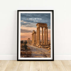 Palmyra Art Print - Roman Columns Poster - Syrian Desert Wall Decor featuring historic Roman columns at sunset.