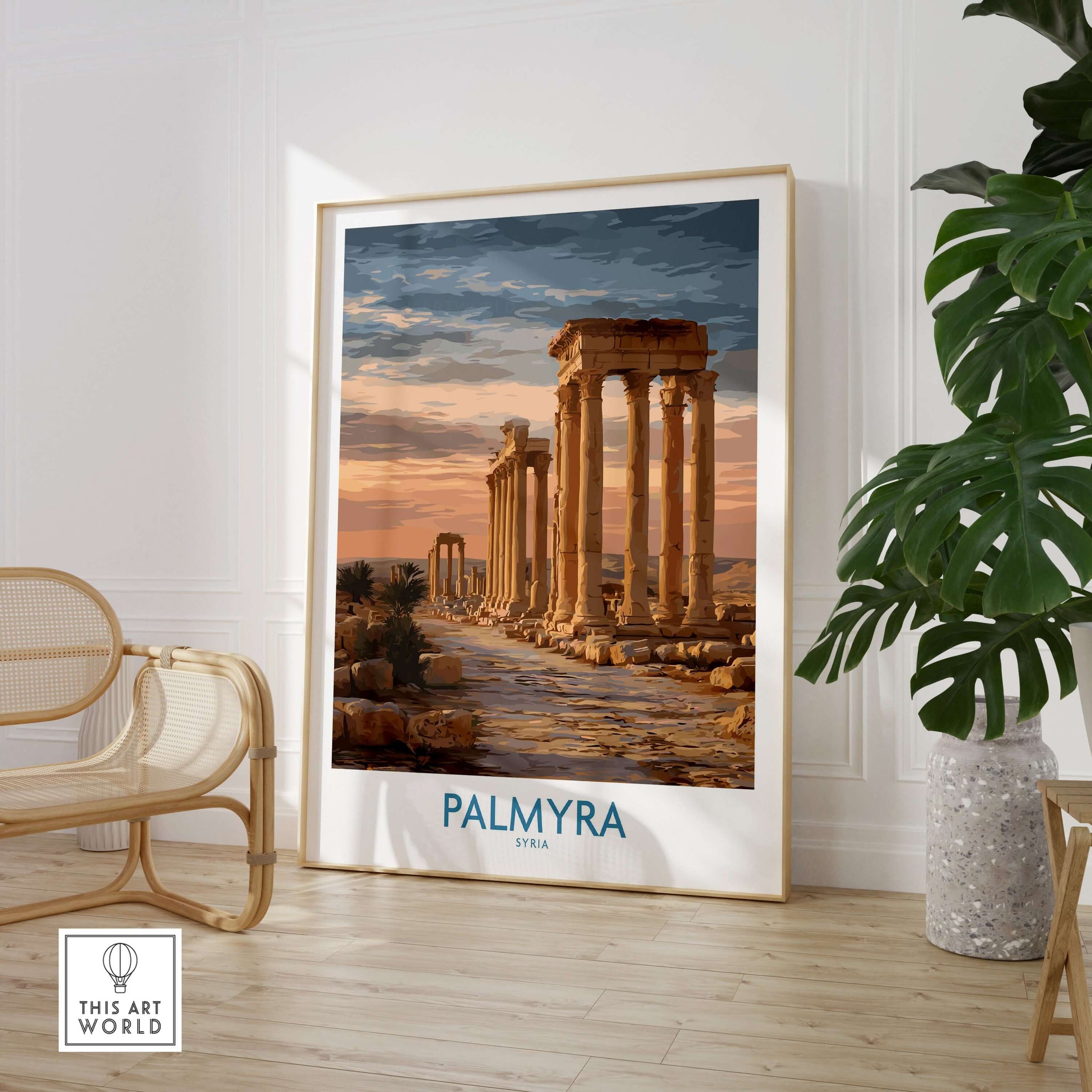 Palmyra Poster - Syria Architectural Art Print - Ancient History Wall Art displayed in a modern room.