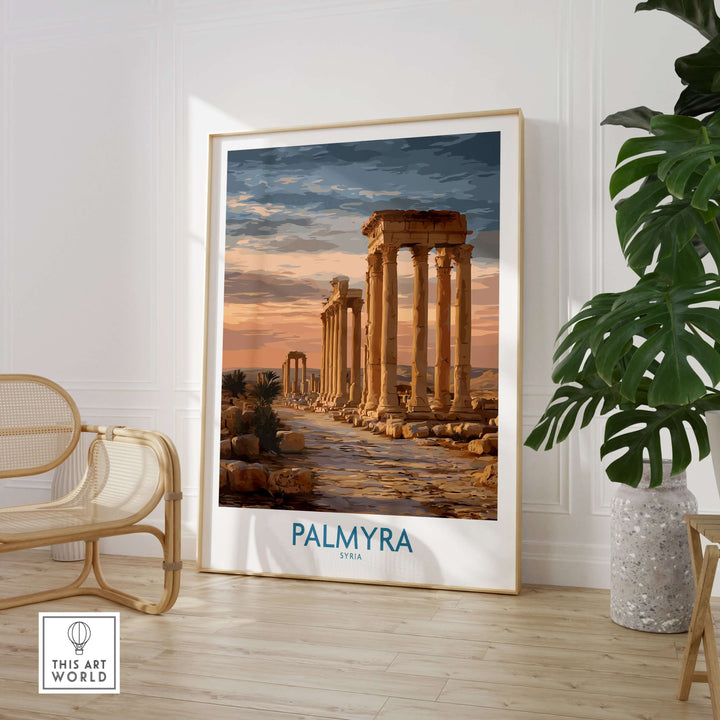 Palmyra architectural art print showcasing ancient Syrian ruins in a stylish interior setting.