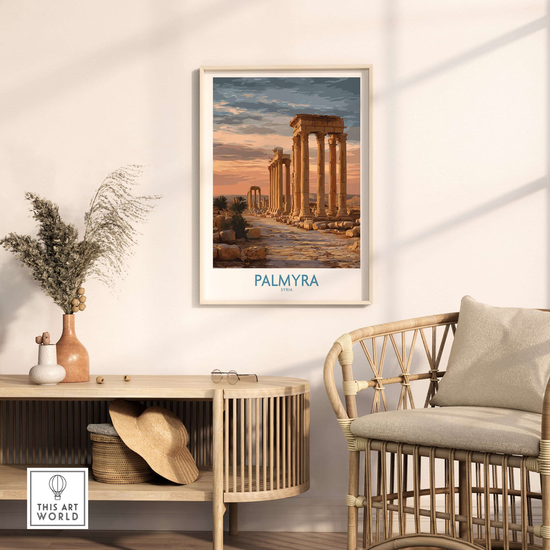 Palmyra architectural art print showcasing ancient ruins in a stylish living space, enhancing cultural decor.