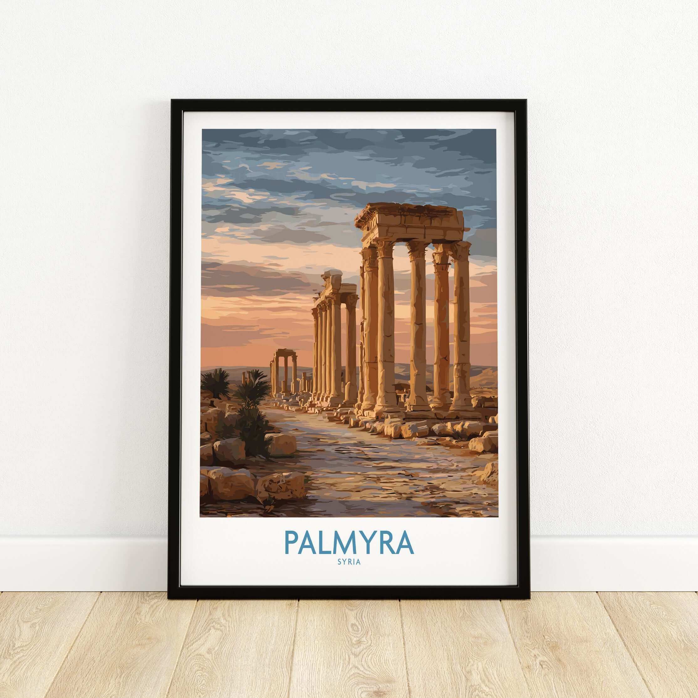 Palmyra Poster - Syria Architectural Art Print - Ancient History Wall Art featuring majestic ruins and sunset sky