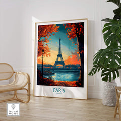 Paris Poster France showcasing the Eiffel Tower amidst autumn scenery in a stylish room decoration.