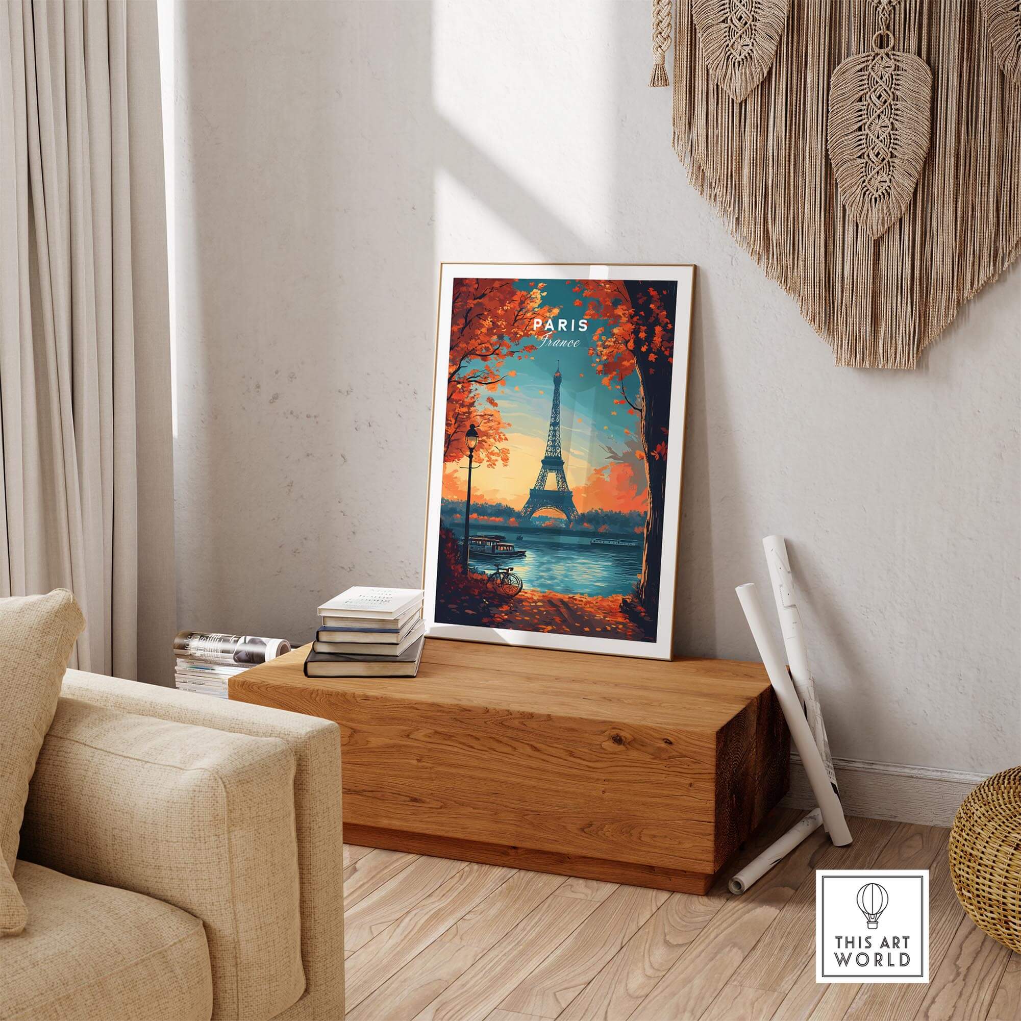 Paris Print France featuring the Eiffel Tower in vibrant autumn colors, perfect for home decor.
