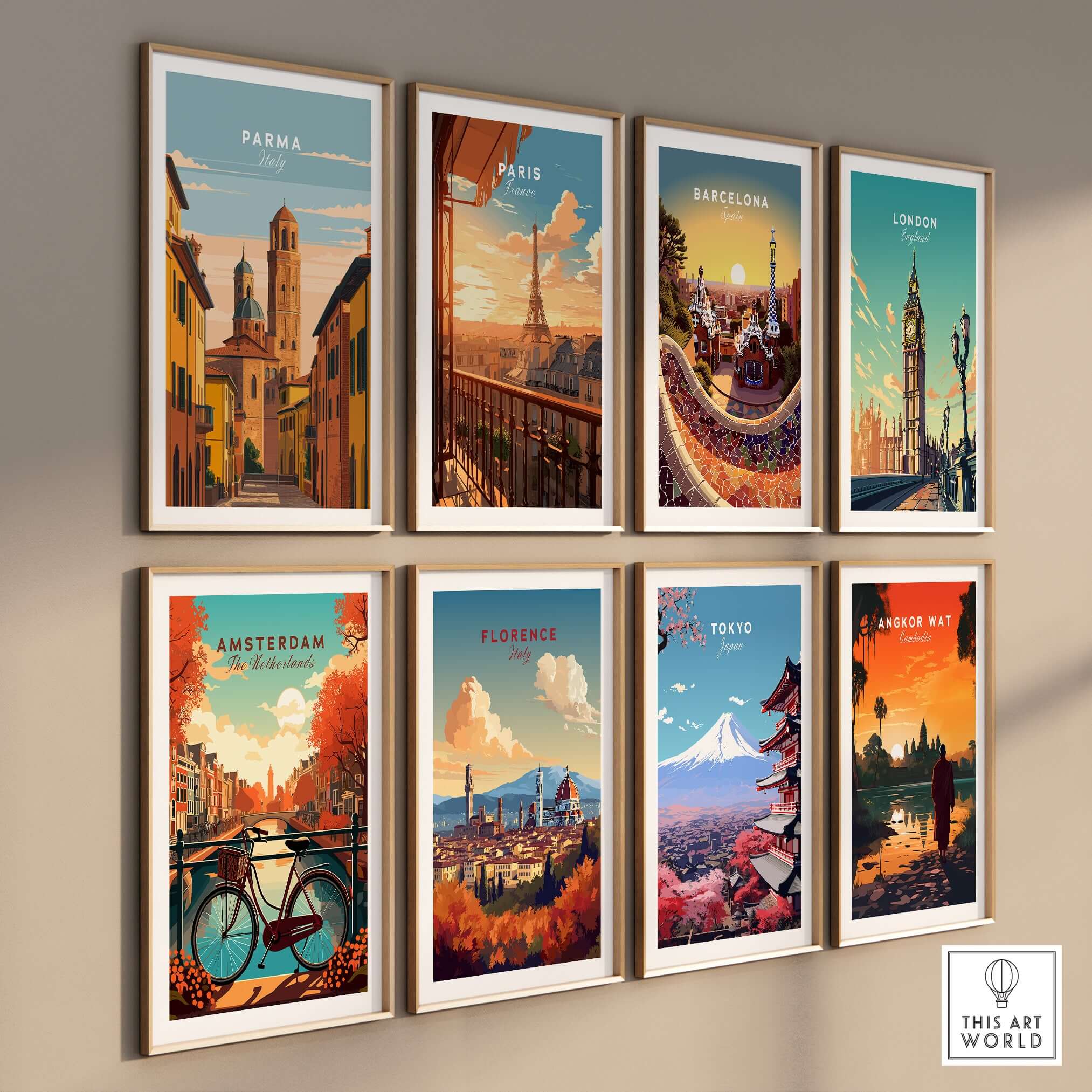 Parma Art Print - Italian Street Scene Poster - Italy Wall Art displayed alongside other city posters