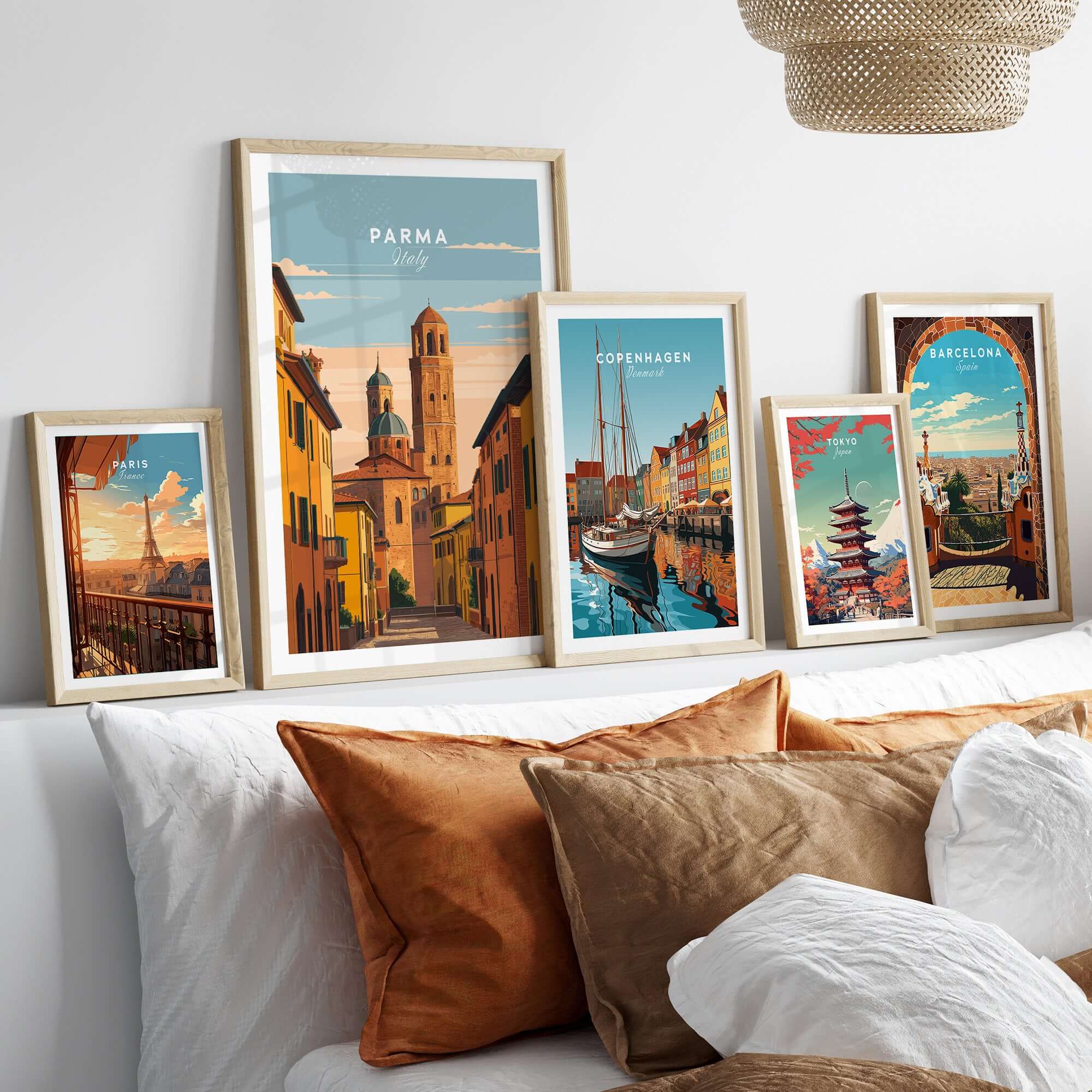 Parma Art Print - Italian Street Scene Poster - Italy Wall Art displayed in a cozy living room setting.