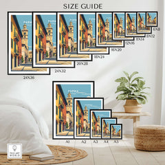 Parma Art Print - Italian Cityscape Poster - Minimalist Architectural Decor size guide with various frame options