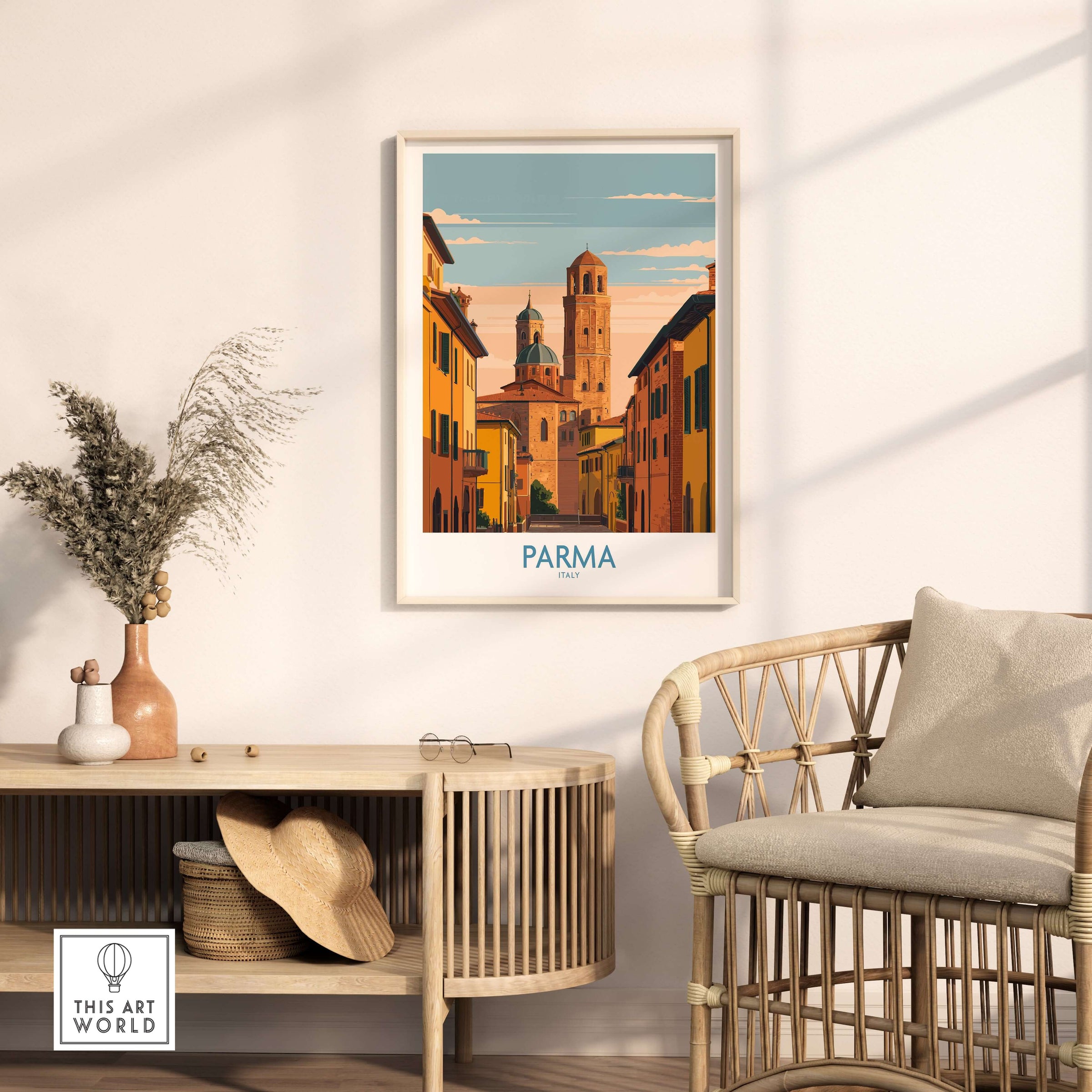 Parma Cityscape Poster - Italy Architectural Art Print - Cathedral Wall Decor showcasing stunning Parma architecture.