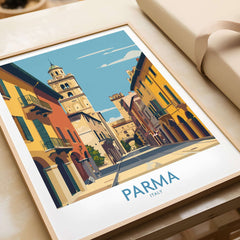 Parma Wall Art - Italy Travel Print showcasing vibrant street scene and architecture in Parma, Italy.