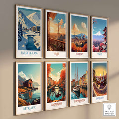 Pas de la Casa Andorra Art Print | Winter Village Bridge Poster displayed among city art prints.
