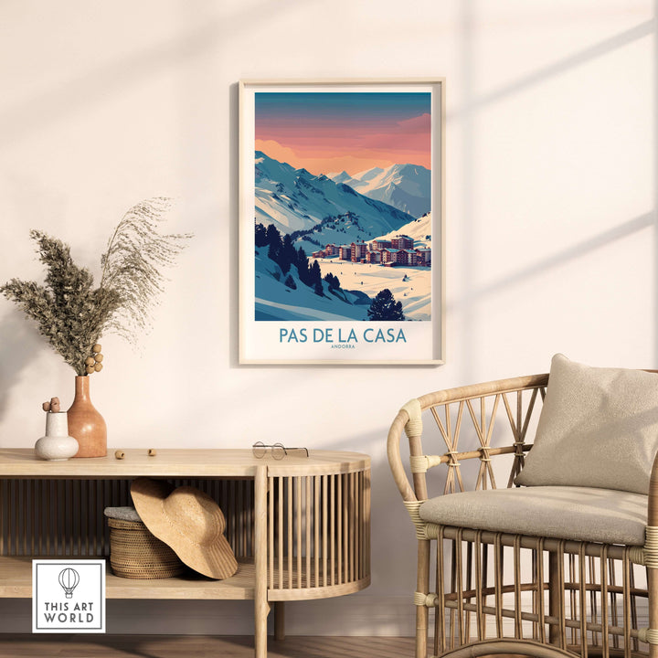 Pas de la Casa Andorra Poster | Pyrenees Ski Resort Wall Art featuring snowy mountains and ski resort.