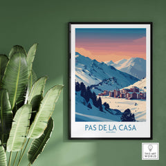 Pas de la Casa Andorra Poster | Pyrenees Ski Resort Wall Art featuring snowy mountains and a ski resort.