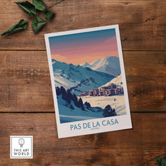 Pas de la Casa Andorra Poster | Pyrenees Ski Resort Wall Art depicting vibrant ski resort mountain scenery.