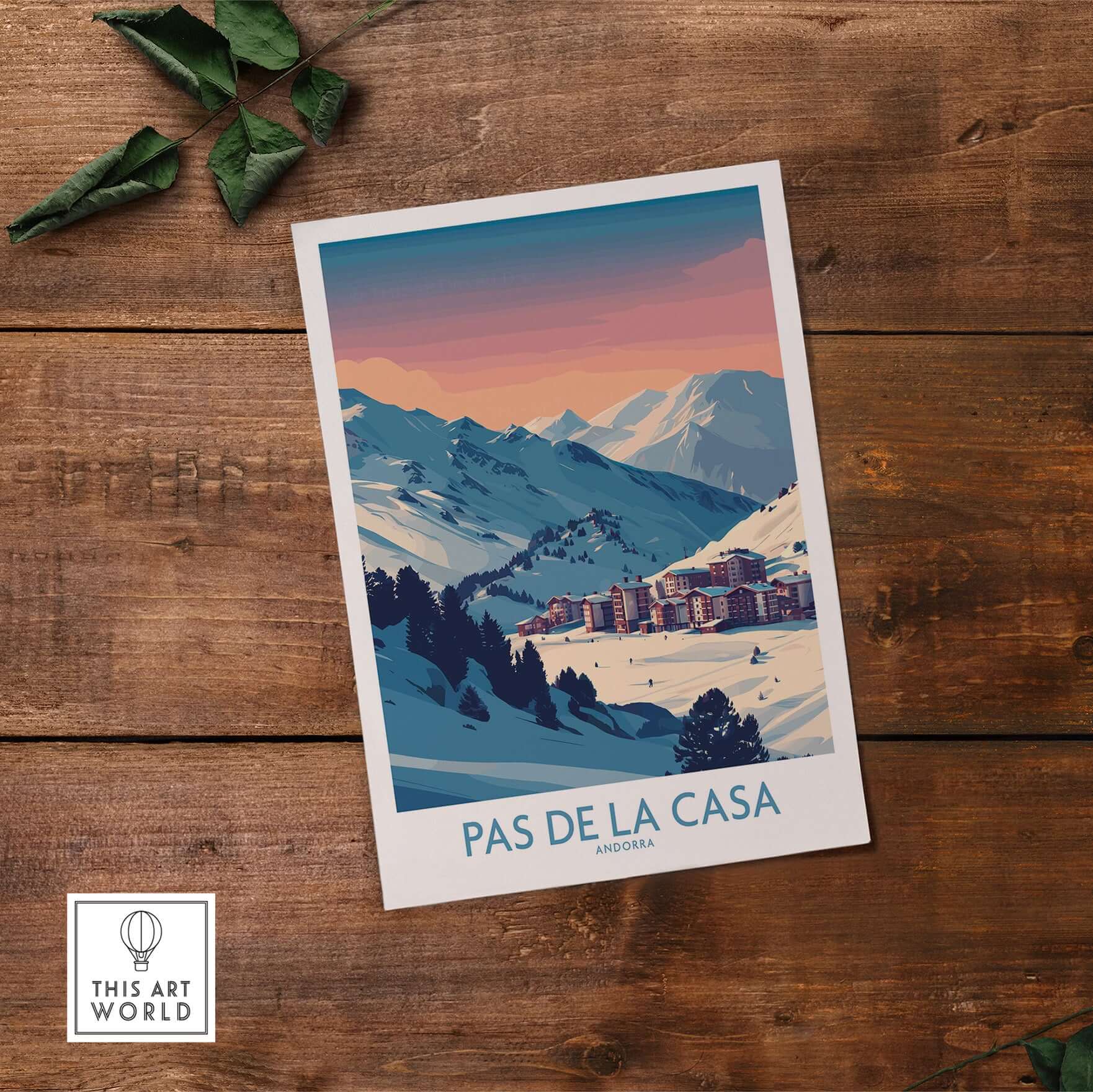 Pas de la Casa Andorra Poster | Pyrenees Ski Resort Wall Art depicting vibrant ski resort mountain scenery.